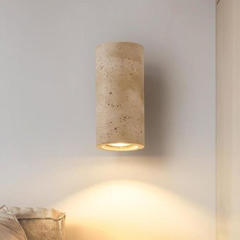 7W Applique Murale en Travertin Jaune Appliques Style Japonais Wabi Sabi Lampe Veilleuse Colonnaire en Pierre Luminaire (1/4)