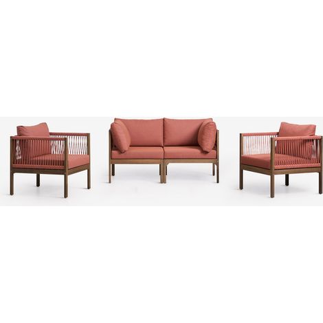 Set da giardino con divano modulare a 2 pezzi con braccioli e 2 poltrone in legno di acacia Branson SKLUM            
