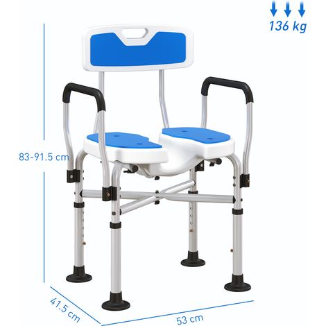 Chaise de douche avec assise rainurée, hauteur réglable et pieds antidérapants (bleue) (1/5)