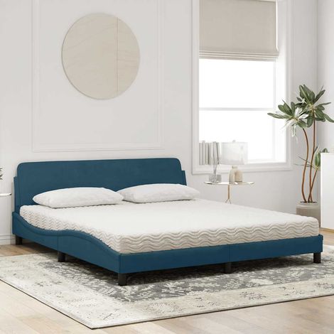 Bett mit Matratze "Dover" Blau 180x200 cm Samt (1/5)