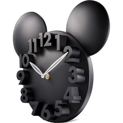 Horloge Murale Enfant Mouse Noire Chiffres 3D Pendule Murale Quartz pour Chambre Ecole Maternelle 32x28cm (1/5)