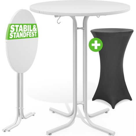 CASARIA® Table haute blanche pliable avec housse mange debout 110 cm bar bistrot jardin 2 crochets inclus intérieur extérieur Gris