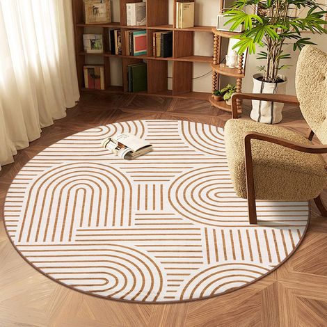 Tapis rond pour salon 120 cm - Lavable et moderne - Antidérapant - À poils courts - Sans frottement - Pour bureau, chambre à coucher, couloir - Orange (1/5)