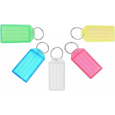 Étiquettes porte-clés - Porte-clés en plastique - Colorées avec papier inscriptible - 20 pièces - Jaune/Rouge/Vert/Bleu/Blanc (1/5)