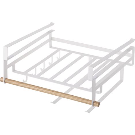 Support sous étagère multifonctionnel, blanc, Acier/Bois, minimaliste, 29 x 33,5 x 16 cm (L x L x H) (1/5)