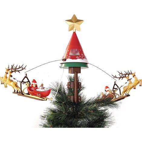 Puntale con slitte babbo natale renne pupazzo di neve rotante albero di natale stella luminosa musicale (1/2)