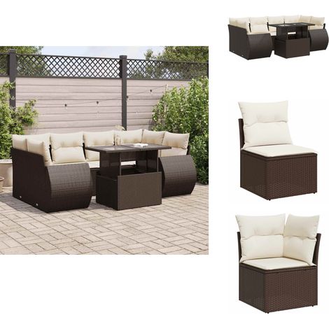Salon de jardin avec coussins 7 pcs marron résine tressée - Ensemble De Canapés De Jardin - Ensembles De Canapés De Jardin - Ensemble De Canapés D'extérieur - Salon De Jardin (1/5)