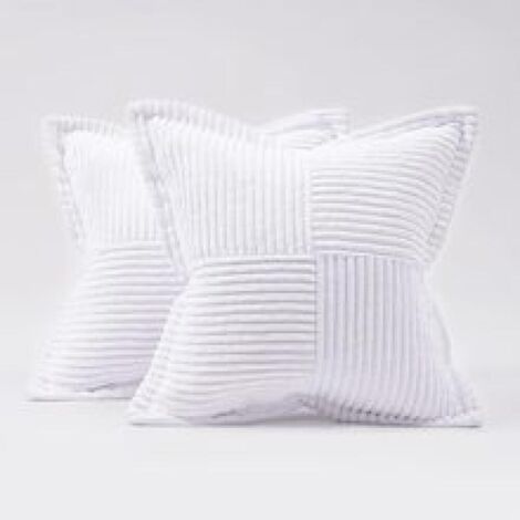 Housses de coussin décoratives pour canapé-lit, salon, 35 x 35 cm, lot de 2, taies d'oreiller blanches en velours côtelé doux à rayures style bohème (1/4)