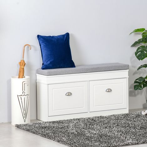 Banco Zapatero Banco de Almacenamiento para 8 Pares de Zapatos con 2 Cajones Estantes Ajustables 104x24x55 cm Blanco (1/5)