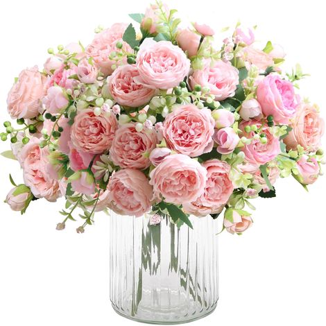 2 Bouquets Pivoines Artificielles en Soie Bouquets pour Fête de Mariage, Centre de Table, Décoration, Rose (1/5)