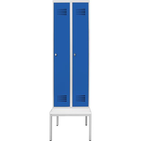 STIER Garderobenspind Premium mit Sitzbankuntergestell 2 Abteile Drehriegel lichtgrau/enzianblau (1/2)
