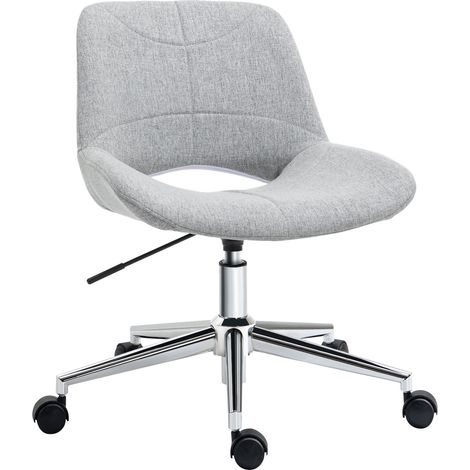 HOMCOM Bürostuhl, Schreibtischstuhl, höhenverstellbarer Drehstuhl, Computerstuhl mit Leinenoptik, PC Stuhl bis 110 kg belastbar, Metall, Hellgrau, 49 x 56,5 x 73-82,5 cm
