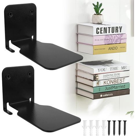 LAOA Set mit 2 unsichtbaren Regalen: Hängende, schwebende, wandmontierte Bücherregale für Schlafzimmer, Metall, stabil, für Büro, Küche (Schwarz) (1/5)
