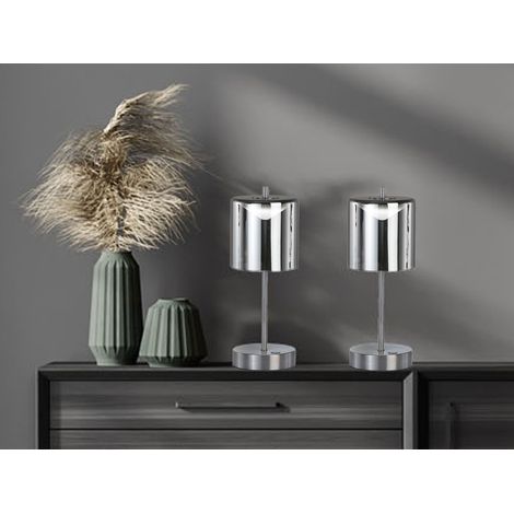 2er SET kabellose Tischlampen Silber / Rauchglas mit Touchdimmer, Höhe 34,5cm (1/5)