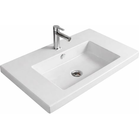Lavabo Da Incasso Rettangolare Lavandino Bagno In Ceramica Design Moderno Elegante Per Top Bagno 101 x 36 cm Bianco