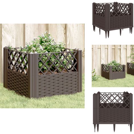 Jardinière avec piquets marron 43,5x43,5x43,5 cm PP - Jardinierre En Polypropylène - Jardinière Extérieure - Pot De Fleurs Design - Bac À Plantation - Jardinière Modulable (1/5)