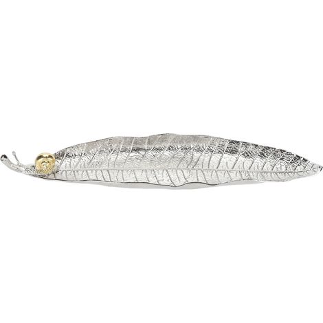 Brûleur d'encens feuille et escargot en alliage de zinc, design exquis détails réalistes, support bâtonnets argenté 26cm pour méditation (1/5)