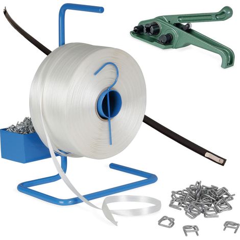 BRB Kit de cerclage avec tendeur de bande et 850 m de ruban adhésif en polyester (1/3)