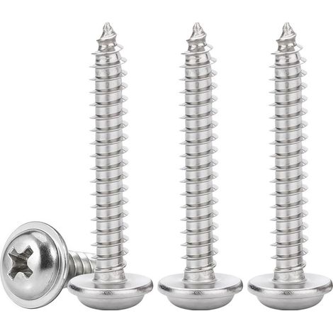 Vis a Bois en Inox M4x30mm Vis Autotaraudeuses à TêTe Ronde Avec Rondelles Cruciformes à Bois, EntièRement Fileté, 50 Pièces (1/5)