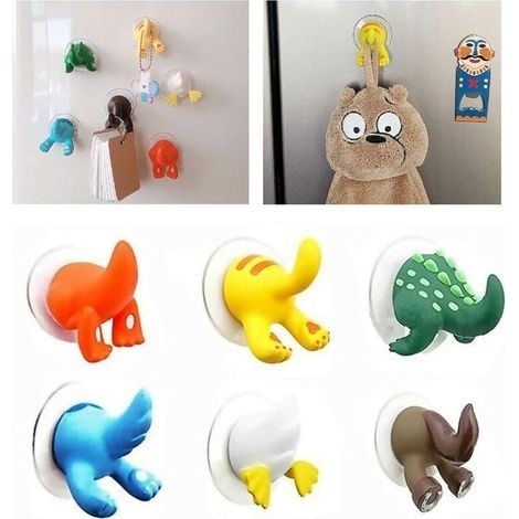 Ventouse crochet queue d'animal de dessin animé Ventouse pour enfants Crochet ventouse non perforé Crochet ventouse étanche pour cuisine et salle de bain Ventouse petit objet, 6 pièces (1/5)