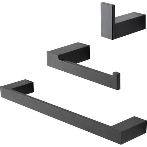 Set con appendino, porta rotolo e porta salviette a muro nero Sky (1/5)