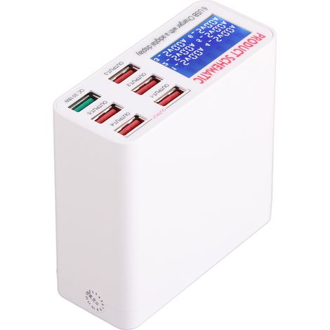 6-Port-USB-Ladestation mit digitalem LCD-Display, intelligenter Lade-Hub mit automatischer Geräteerkennung für den Schreibtisch, 100–240 V EU-Stecker (1/5)