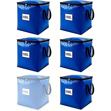 Grand sac de rangement pour couette en coton, tissé en PE, pliable et portable, bleu 90 L, noir 190 L (lot de 5) (1/5)
