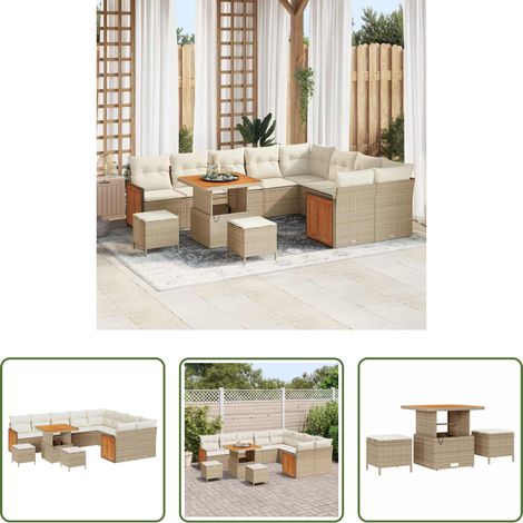 Poly-Rattan - Gartensofa-set mit Kissen 13 pcs Beige und Creme Poly-Rattan (1/5)