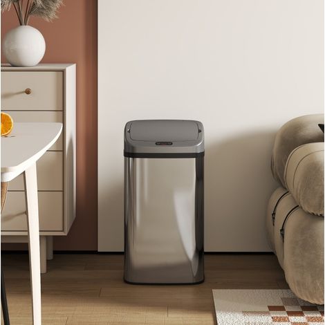 Sensor-Mülleimer 48 L aus Edelstahl, silber, für Küche oder Büro (1/5)