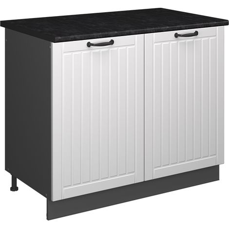 Spülenunterschrank Fame-Line, Weiß Landhaus/Anthrazit, 100 cm, AP Anthrazit, Vicco (1/5)