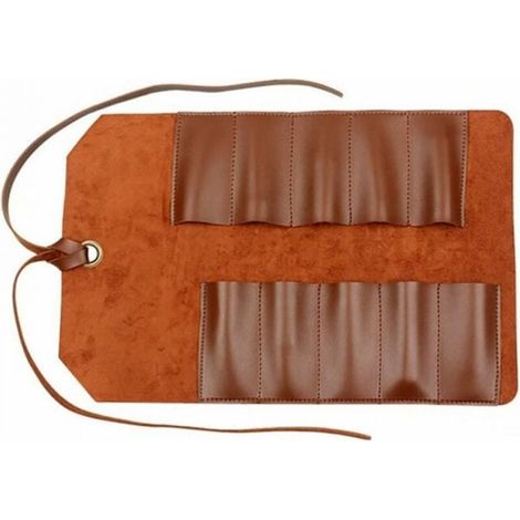Leather Tool Roll, 10 Compartment Bag, Multipurpose Organizer, Woodworking Tool Bag, Wrench, Light Brown (1/5)