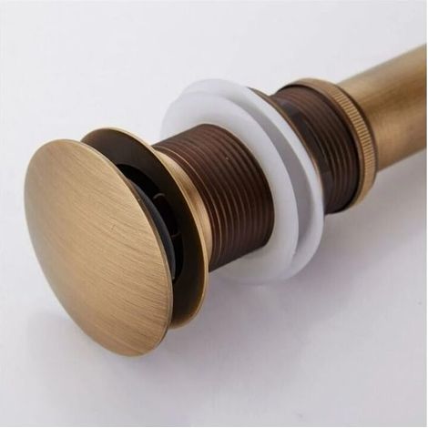 Bonde de lavabo rétro à bouton-poussoir, bonde clic-clac sans trop-plein, siphon universel en laiton bronze poli sans orifice de trop-plein (1/4)