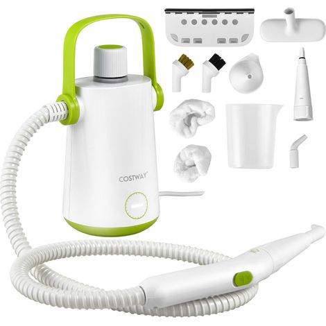 Pulitore a vapore portatile 13 x 13 x 25 cm 10 accessori pulizia rapida design moderno in PP bianco e verde 200012916