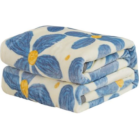 BEBUSINGOTO Leichte Flanell-Fleecedecke, 100 x 120 cm, für Couch, Bett, superweiche und gemütliche Mikrofaserdecke, flauschige und feste Decke (blaue Blume) (1/2)