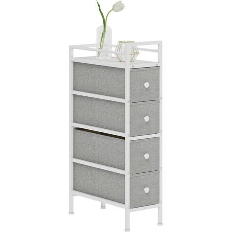 Comodo comò con struttura in acciaio e 4 cassetti in tessuto, ideale per camera da letto, soggiorno, spogliatoio o piccoli spazi, colore grigio chiaro.