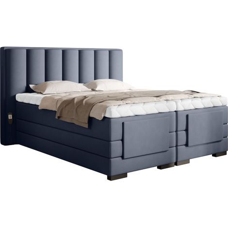 Lit boxspring électrique tissu bleu lavande avec matelas et surmatelas Arkos-140x200 (1/5)