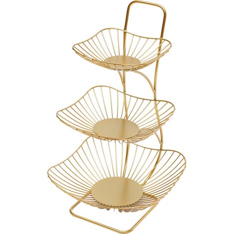 Obst Etagere, 3 Stöckig Obstschale Modern Obstkorb aus Metall Obstständer für Gemüse Obst Snacks (Gold)