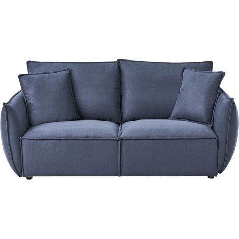 Sofá 3 plazas de tela asiento bajo profundo ancho respaldo acolchado acogedor moderno azul oscuro Kunes