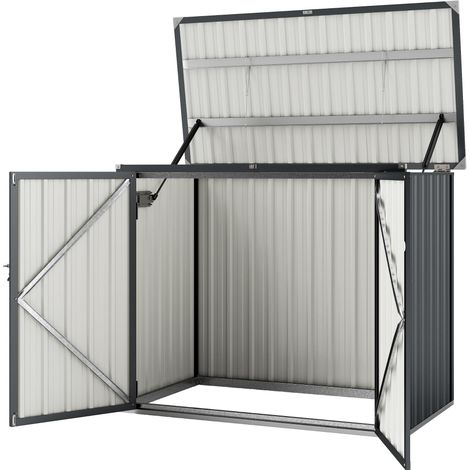 Abri Poubelle Extérieur Acier Galvanisé 1.2 m² Double Porte à Serrures pour 2 Poubelles 150x80x117cm (1/5)