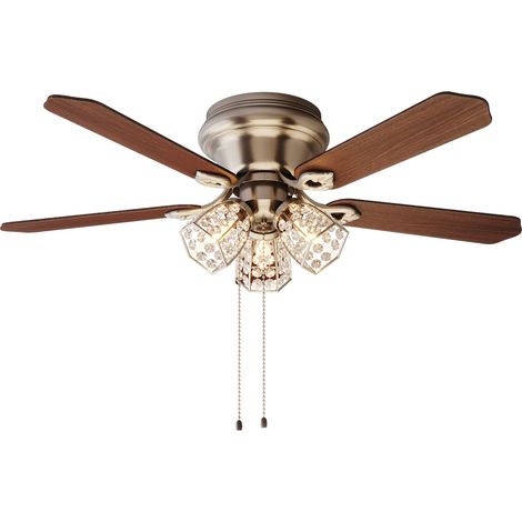 SONNI Deckenventilator mit licht 122cm Zugschalter Vintage Kristall Fan 4 Flügel Antik Holz (1/5)