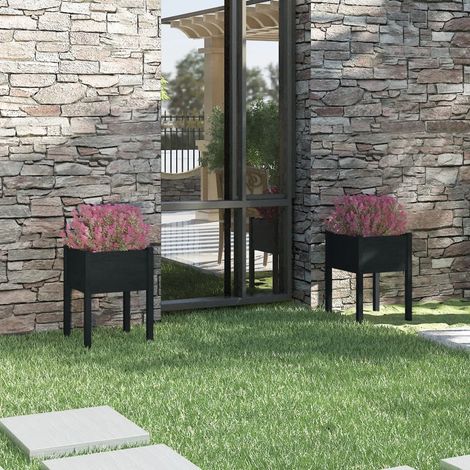 Lot de 2 Jardinières,Bac à fleurs Noir 50x50x70 cm Bois de pin massif -91143 (1/5)
