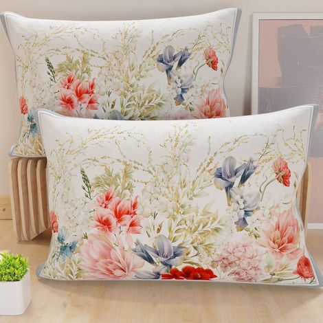 Lot de 2 Taies d'Oreillers 60x40 cm 100% Microfibre Hypoallergénique, Housse Oreiller Rectangulaire Floral Bleu, Paquet de 2
