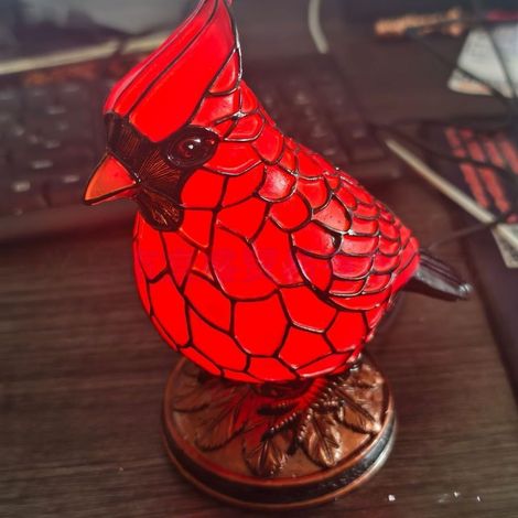 Lampe Nuit Oiseau - En Résine - 17 x 16 x 9 cm - Rouge - Pour Chambre ou Salon - Décoration Festive et Intime - 1 Pièce (1/5)