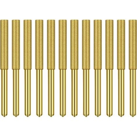 QORVA-Affûteuse de chaîne pour tronçonneuse Affûteur de tronçonneuse diamant plaqué titane Burr Stone Lime Meules d'affûtage diamantées pour scie à chaîne Pierre Jewerly Wood 12 pcs 5/32 pouces, 4.0mm