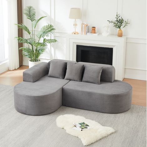 Divano angolare L 220 cm dal design moderno, rivestimento in corduroy, schienale e braccioli curvi, 2 pacchi - grigio (1/5)