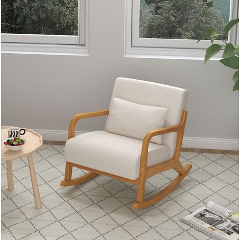 Gepolsterter Schaukelstuhl mit Armlehnen, 64,5 x 92 x 81,5 cm, hellbeige HAVRYA (1/5)