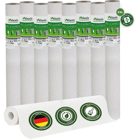 Vliestapete Vliestapete weiß – Renoviervlies Mikro-Körnerstruktur 8er Set, 8 x 25,00 m x 1,06 m, rissüberbrückend, blickdicht, überstreichbar, Made in Germany – Veluxis