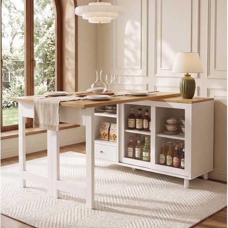 Tavolo da pranzo allungabile e pieghevole con contenitore e porta in vetro 120x40x75,5 cm HAVRYA (1/5)