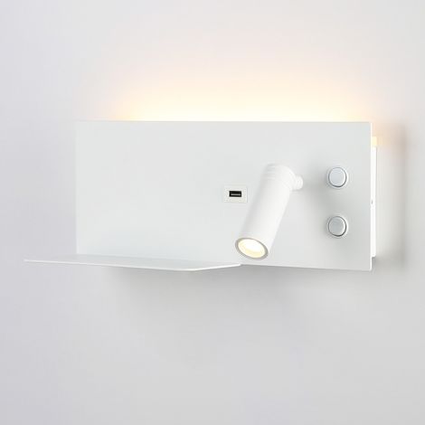 Lampe de lecture avec port USB "Kerta" (à droite) - Double - Blanc