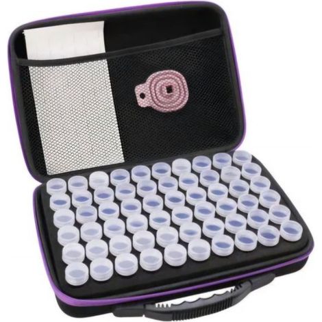 Boîte de rangement avec 60 pots - entonnoir - autocollants - peinture diamant - perles - paillettes (1/5)
